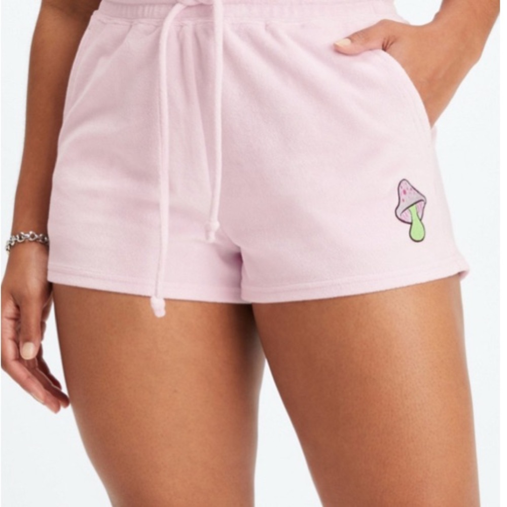 Fabletics Pink Terry Lounge Shorts XXS Mushroom Graphic